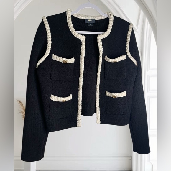 MAEVE Collarless Tipped Knit Jacket - Black Size Medium - Picture 2 of 7